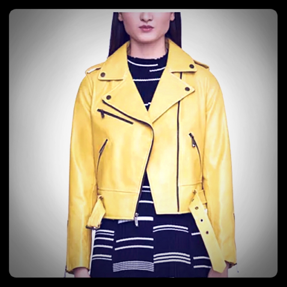 BCBG MaxAzria Yellow Leather Jacket
